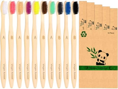 Virgin Forest Bamboo Toothbrushes 10pk, Soft BPA Free Biodegradable by VirginForest