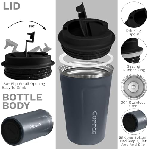 Insulated Travel Coffee Mug, Stainless Steel Coffee Cup with Leakproof Lid - Image 2