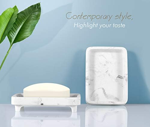 Luxspire Soap Dish Tray, Double Layer Soap Holder, White Marble - Image 5