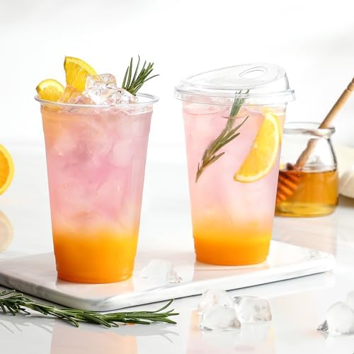 AOZITA 100 Pack 16 oz Plastic Cups With Strawless Sip-Lids, Iced Coffee Cups With Lids BPA Free, Disposable Clear Cups, To Go Cups for Smoothies, Party Drinks, Bubble Tea, Cold Beverage - Image 5