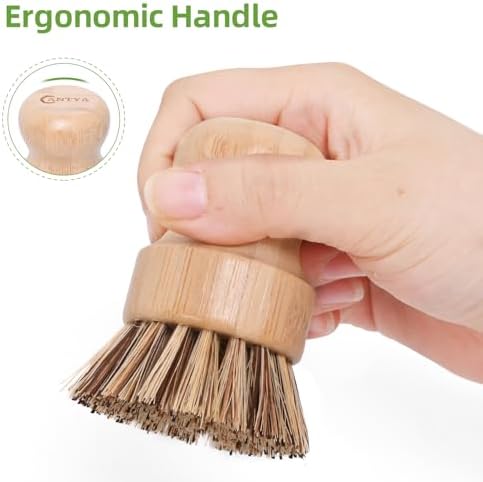 6 Packs Bamboo Dish Scrubber - Hard Bristle Natural Bristle Brush Union Fiber and Tampico Fiber Bamboo Dish Brush for Washing Cast Iron Pan/Pot - Image 4