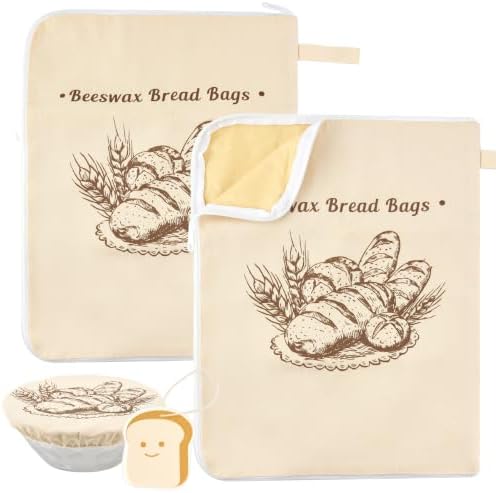 2 Pack XL Beeswax Bread Bags with Bowl Cover & Cleaning Sponge Set by Bafeil