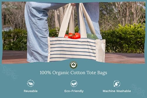 Best Canvas Grocery Shopping Bags - Cloth Grocery Tote Bags - Reusable Cotton Grocery Tote Bags with Bottle Sleeves - Image 3