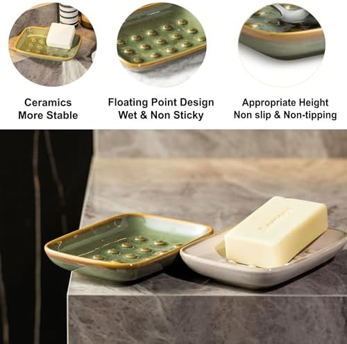 Soap Dish for Shower, Ceramic Soap Dish for Large Soap Bars, Non-Slip Soap Holder & Saver Tray with Floating Point Design for Bathroom, Shower, Kitchen Sink, Save Soap Loss (Pack of 2) - Image 4