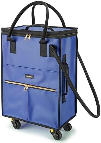 PASMAN Reusable Foldable Rolling Grocery Bag on 4 Wheels,Small,Matte-Blue by PASMAN