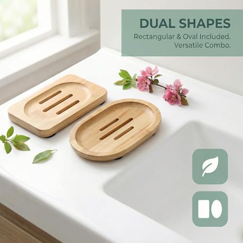 2Pcs Bamboo Soap Dish Wooden Tray Holder for Shower Steamer Bar Soap Dishes Natural Wood Bathroom Kitchen Shampoo Soap Holder 2 Size - Image 2