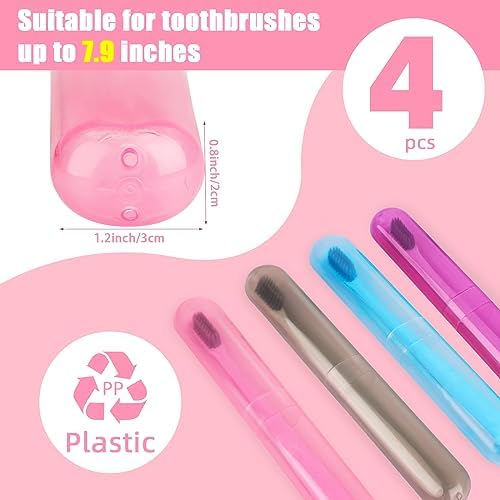 Hooqict 4 Pack Travel Toothbrush Case Portable Travel Toothbrush Holder Plastic Toothbrush Container Protector Cover Case for Traveling, Bathroom, Camping, Home, School, Business - Image 2