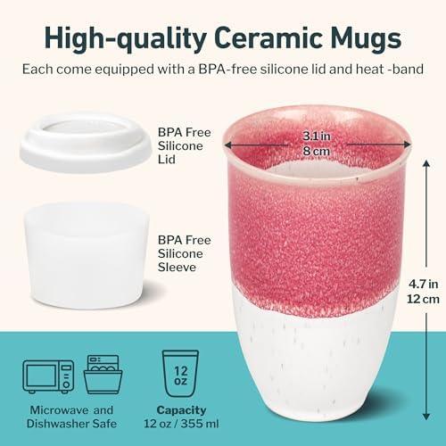 NOVA CERAMICS Travel Mugs - Ceramic Tumbler With Lid – Ceramic Travel Mug To Go Cup – Microwave & Dishwasher Safe Ceramic Coffee Tumbler - Gifts For Women Men Him Her – 12oz – Coral Pink - Image 3
