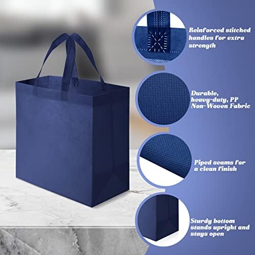 Reginary 50 Pieces Reusable Totes Bag Bulk Shopping Bags Non Woven Grocery handbag with Handles Foldable for Boutiques(Navy Blue) - Image 5
