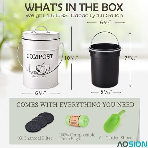 AOSION 1 Gallon Countertop Compost Bin for Kitchen with Lid,Odor Resistant - Image 2