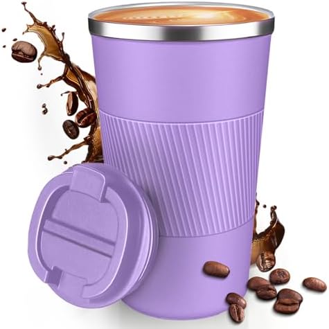 17OZ Travel Coffee Mug Insulated Coffee Cup with Spill Leak Proof Lid, Portable Stainless Steel Tumbler Reusable Hot and Cold Water Mug for Car, Daily, Camping- Purple by Unknown