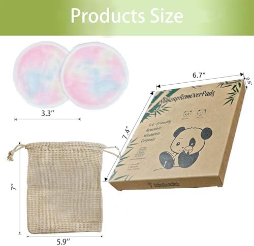 28 Pack Reusable Makeup Remover Face Pads with Laundry Bag Washable Soft and Comfortable Cleaning Face Skin,Washable Bamboo Cotton Rounds Colorful - Image 5