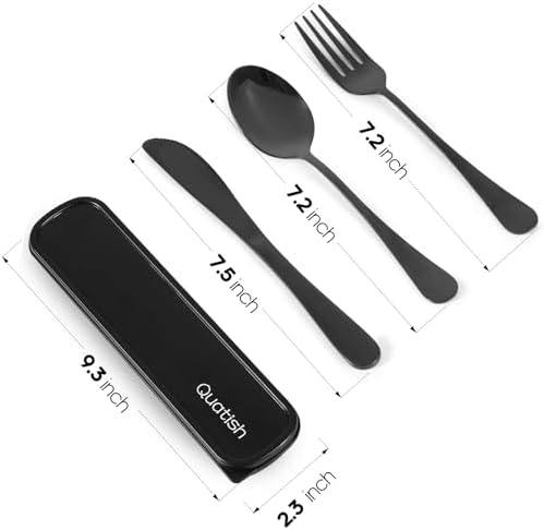 Quatish Travel Utensils with Case, Stainless Steel Cutlery Set, Black - Image 2