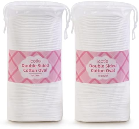 ICOTLE Large Oval Cotton Pads, 140 Count, 3-Layer Dual Textured Design, Lint-Free, Ultra-Soft Cotton Ovals for All Skin Types, Ideal for Makeup Removal, Cleansing, Skincare, and More by icotle