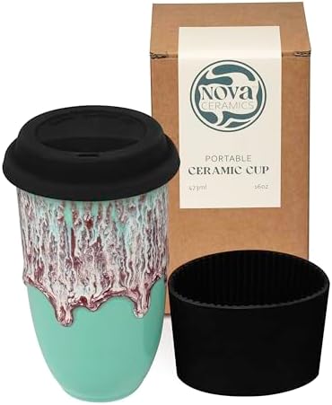 NOVA CERAMICS Travel Mug On the Go Coffee Tumbler Microwave & Dishwasher Safe Green Tumbler - Gifts For Women Men Him Her 16oz Nebula by NovaCeramics