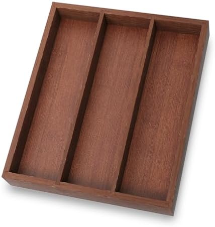 Fibogollo Bamboo Silverware Organizer with 3 Slots for Kitchen(Brown) by Fibogollo