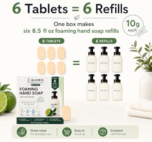 Foaming Hand Soap Refill Tablets, Concentrated Hand Soap Tablets, Just Add Warm Water, For Reusable Foaming Soap Dispensers (6 Count, Bergamot, Refill Only) - Image 5