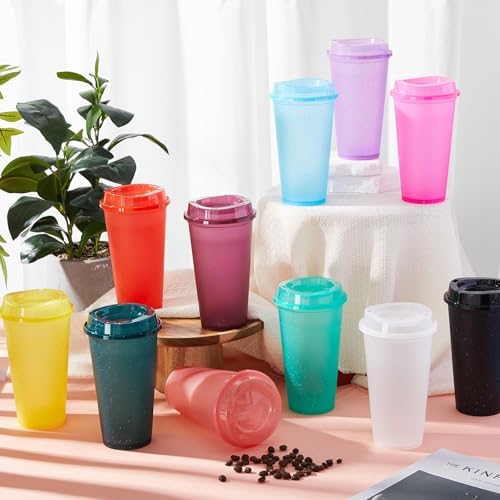 FillTouch 12 Pcs 16 oz Reusable Coffee Cups with Lids, Glitter Rainbow - Image 4