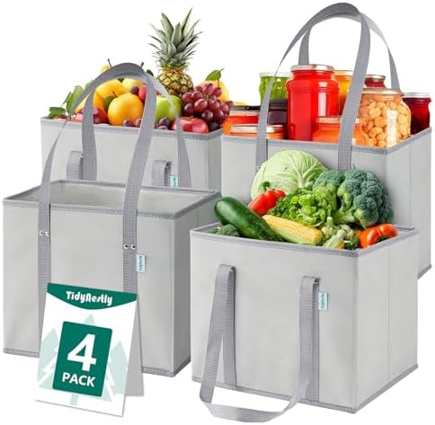 Reusable Grocery Bags Foldable 4-Pk, Heavy Duty Large Reusable Shopping Bags with Handles, Collapsible Tote by Unknown