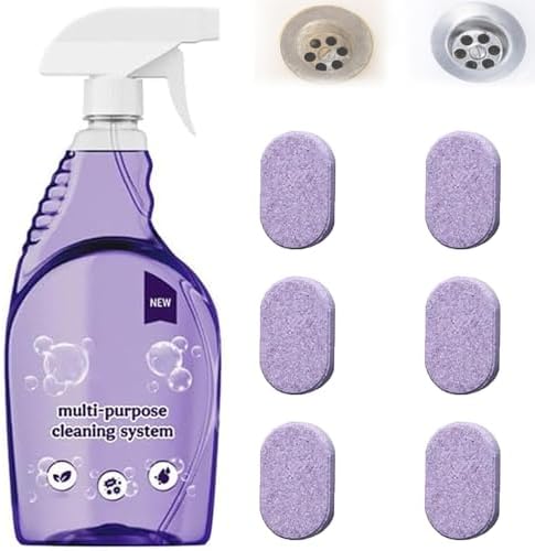 The All-In-One Multi Purpose Cleaning System - Cleaning Spray for Instant Stain Removal, With Concentrated Cleaning Tablets, for Home, Kitchen, Bathroom & More (1 Bottle+6 Pcs) by Unknown