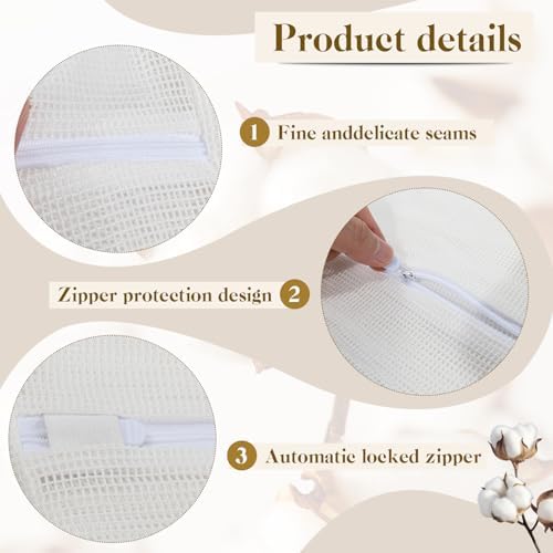 5-Piece Organic Cotton Laundry Bags with Zipper and Hanging Loop, 3 Sizes (S, M, L) Mesh Laundry Bag, Durable Cotton Mesh Laundry Bag for Delicate Underwear and Socks. - Image 4