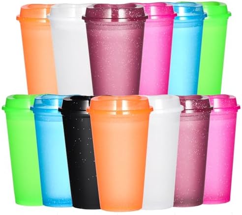 16oz Reusable Plastic Coffee Cups with Lids, 13 Pack by Ankeli%26Lt