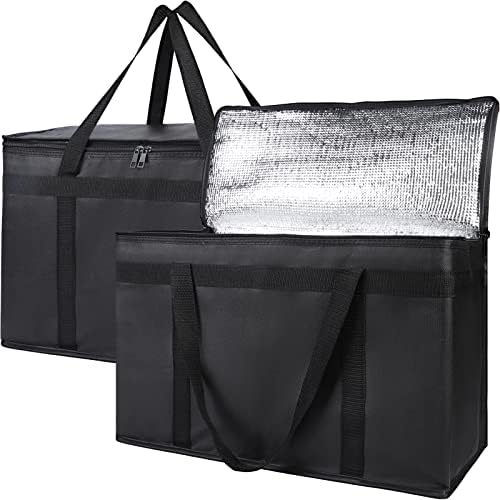 Bodaon 2-Pack Insulated Food Delivery Bag, XX-Large Reusable Grocery Shopping Bag, Frozen Food Cold, Bodaon Cooler Bags with Zippered Top, Black by Bodaon