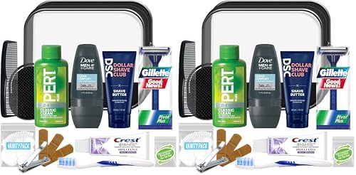 Convenience Kits International Men’s Super Deluxe, 16-Piece Kit with Travel Size TSA Compliant Essentials in Reusable Zippered Toiletry Bag (Pack of 2) by ConvenienceKitsInternational