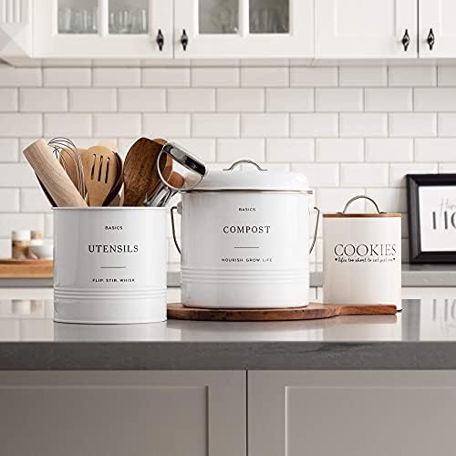 D'Lifeful Kitchen Compost Bin – 1.3 Gallon Countertop Farmhouse Compost Container with Lid – Odorless Indoor Food Scrap Pail with 6 Charcoal Filters – Eco-Conscious and Easy to Clean (White) - Image 7
