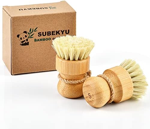 SUBEKYU Bamboo Dish Scrub Brush,Produce Brush,Natural Sisal Bristles,2 Pack by SUBEKYU