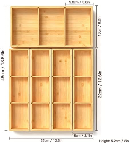 DUJEN 5 pieces Bamboo Drawer Organizer, Adjustable 3 Individual Junk Drawer organizer for Bathroom and Kitchen, Wood Drawer Organier Boxes for Jewellery, Make up and Tea Bag - Image 2