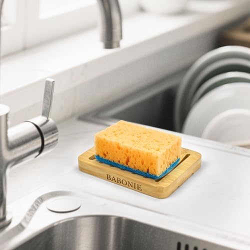 Bar Soap Holder, 2 Pack Self Draining Bamboo Sponge Holder - Curved Surface Slotted Soap Dish for Shower, Bathroom, Bathtub, Sink, RV, Packed in A Case(Bamboo Style) - Image 5