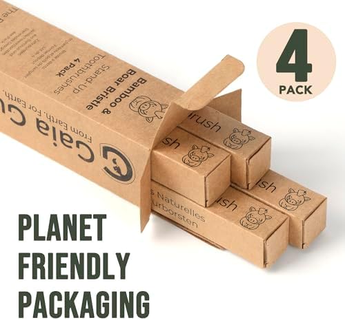 Gaia Guy Bamboo & Boar Bristle Toothbrushes – 4 Pack | Natural Boar Bristles | Plastic-Free, Standing Handle | Minimalist, Low-Waste Oral Care - Image 2