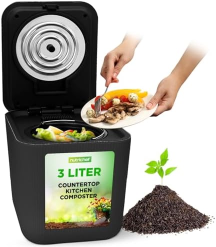 NutriChef Electric Kitchen Composter | 3 Quart Food Recycler | Food Waste Compost Bin for Countertop | 1 Button to Compost, Easy to Clean Composter Bucket | Low Noise, Odorless & Auto Clean | Grey by NutriChef%E2%84%A2Kitchen