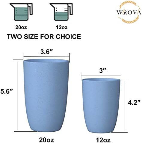 Wrova Wheat Straw Cups 6 PCS Good Alternative to Plastic Reusable Cups 20 oz Unbreakable Drinking Cup Reusable Dishwasher Safe Water Plastic Glasses Sky Blue - Image 3