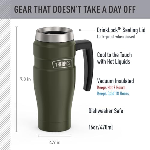 THERMOS Stainless King Travel Mug with Handle, 16oz, Army Green - Image 2