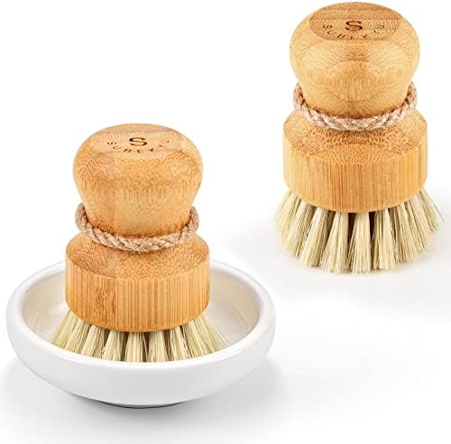 SUBEKYU Bamboo Dish Scrub Brush,Produce Brush,2 Pack with Ceramic Holder by SUBEKYU