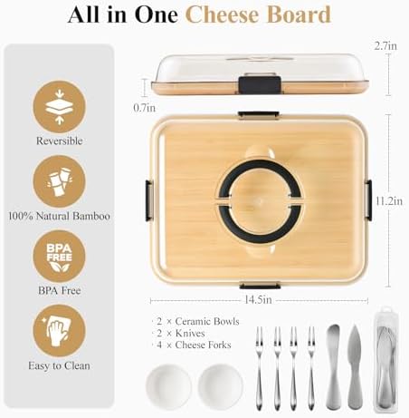 Portable Bamboo Charcuterie Board with Lid, 1 Compartment - Image 5
