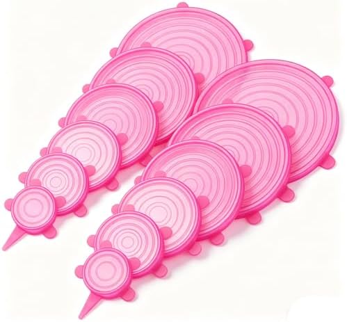 12 pcs Silicone Stretch lids set(6 Sizes,pink) by JYYHSF