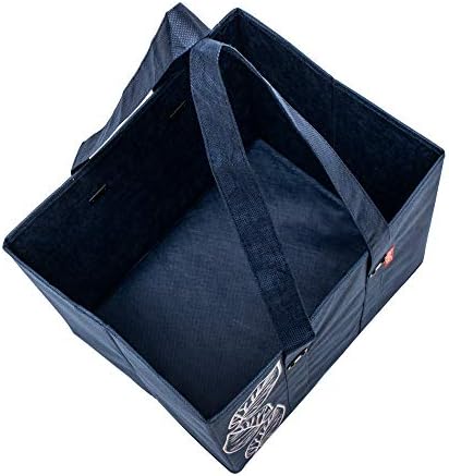PLANET E Reusable Shopping Bags, Heavy Duty Foldable Grocery Bags with Handles, Large Collapsible Box Totes with Reinforced Hard Bottom, Pack of 3, Navy - Image 3
