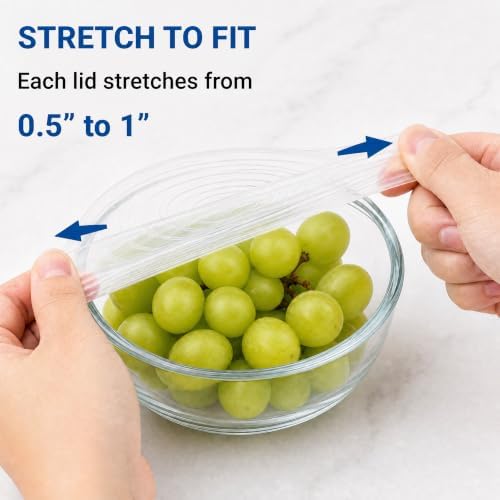 6pcs 3.35" Silicone Stretch Lids Reusable, Bowl Covers Food Storage for Home Container,Round Clear - Image 3
