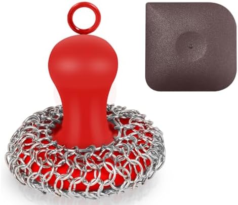 Herda Cast Iron Cleaner Scrubber+Pan Scraper, Patented Chain Mail Scrubber by Betterqualitybetterlife