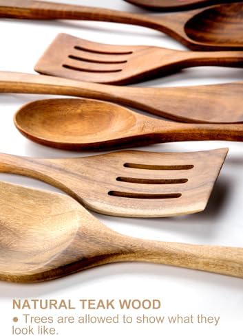 Wooden Cooking Utensils Set with Ceramic Holder,Teak Wood 10pcs Utensils - Image 5