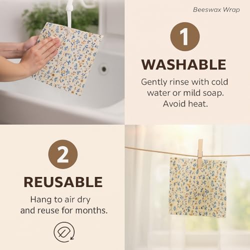 Reusable Beeswax Food Wraps 9-Pack | Organic Eco-Friendly Sustainable Plastic-Free for Sandwiches, Bread, Produce & Leftovers | Zero Waste Food Storage Variety Pack (1XL, 3M, 5S) - Image 7