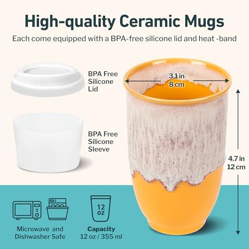 NOVA CERAMICS Grapefruit 12oz Travel Mug - To Go Coffee Tumbler With Lid - Microwave & Dishwasher Safe - Unique Design - Modern Style - Reusable - Adults - Image 3