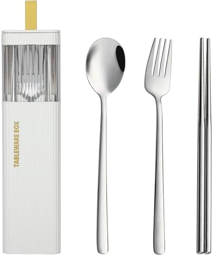 DEVICO Travel Utensils with Case, 4Pcs Korean Chopsticks Fork and Spoon Set by DEVICO