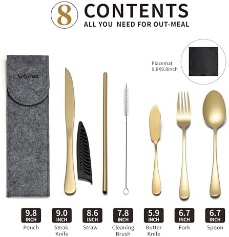 Travel Utensils with Case, Portable Silverware Set Stainless Steel Lunch Box Travel Cutlery Set for Work, Camping, Picnic, Hiking, Office (Gold) - Image 2