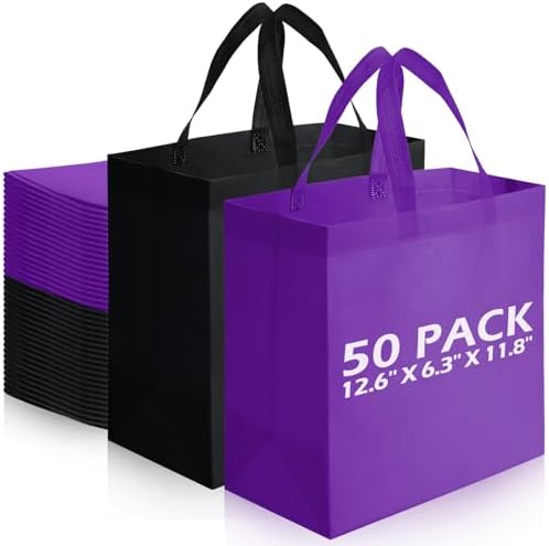 Reginary 50 Pcs Reusable Tote Bags Shopping Bags Non Woven, Black, Purple by Reginary