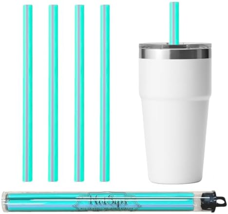 Reusable Drinking Straws + Case – Fits 8–20 oz Cups/Tumblers – Soft, BPA-Free, Food Grade, Oval (Less Pucker) – DW | MW Safe – Hot/Cold Coffee/Tea/Water/More - Made in USA, 4 Medium by BrilliBaby