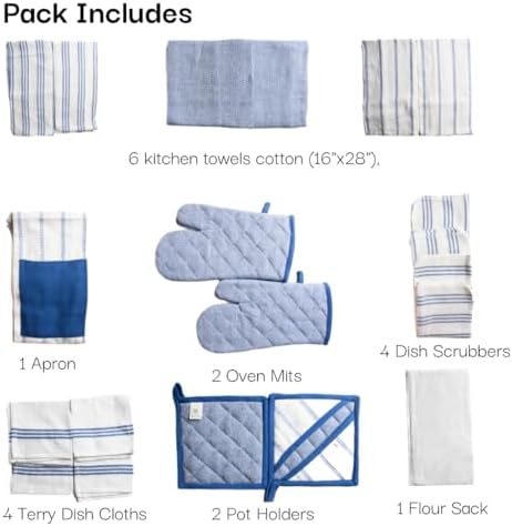 20Pc Kitchen Towels and Dishcloths Sets, Kitchen Essentials For Home- Blue - Image 4